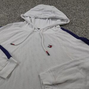 Tommy Hilfiger Hoodie Womens L White Mesh Sport Sweatshirt Athletic Gym Workout